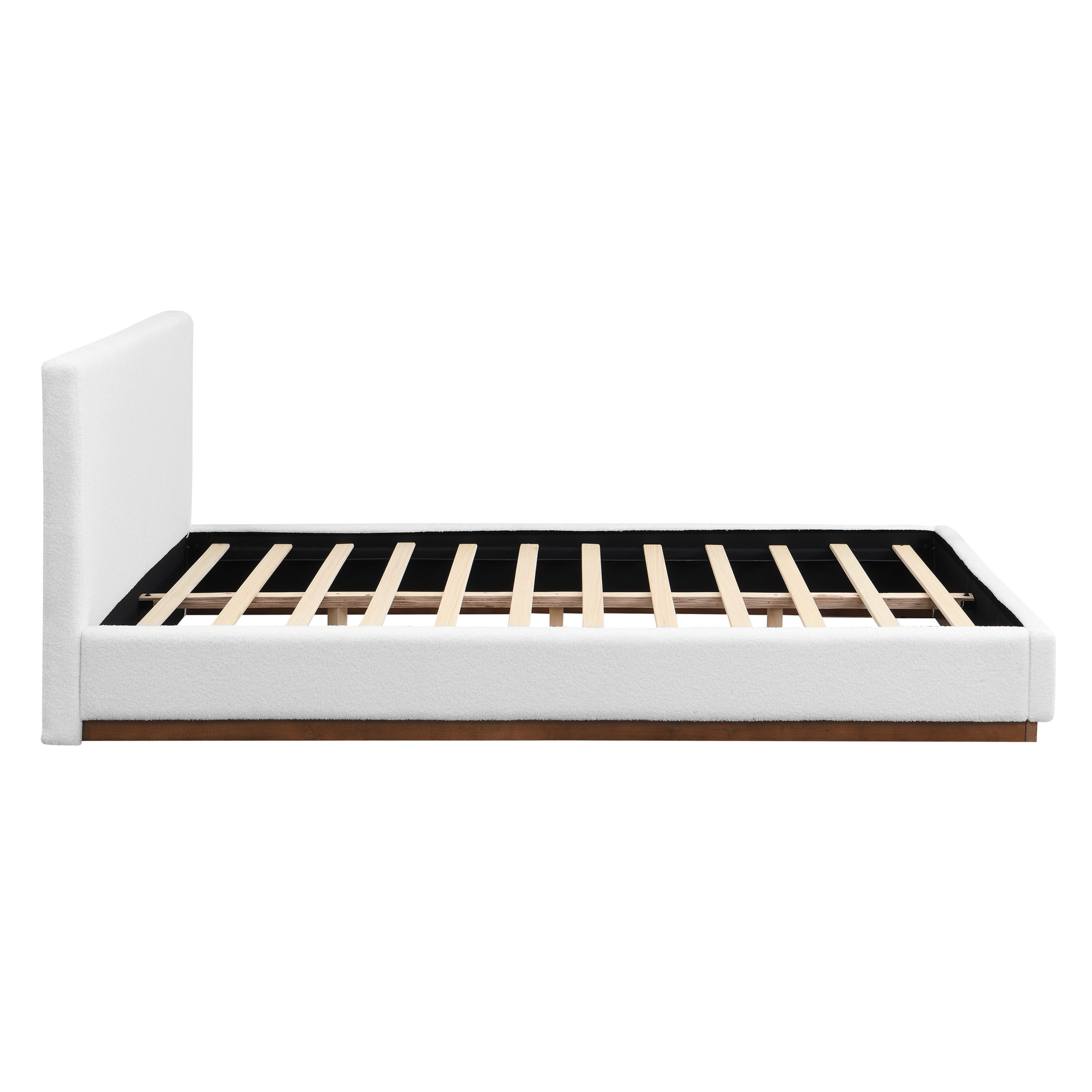 Christopher Knight Home Boucle Upholstered Queen Bed, Solid Wood Platform Bed Frame, White
