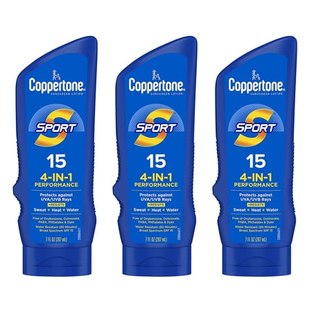 Coppertone Sport Sunscreen Lotion 4-In-1 Performance SPF 15  7 Fl. Oz. - Pack of 3