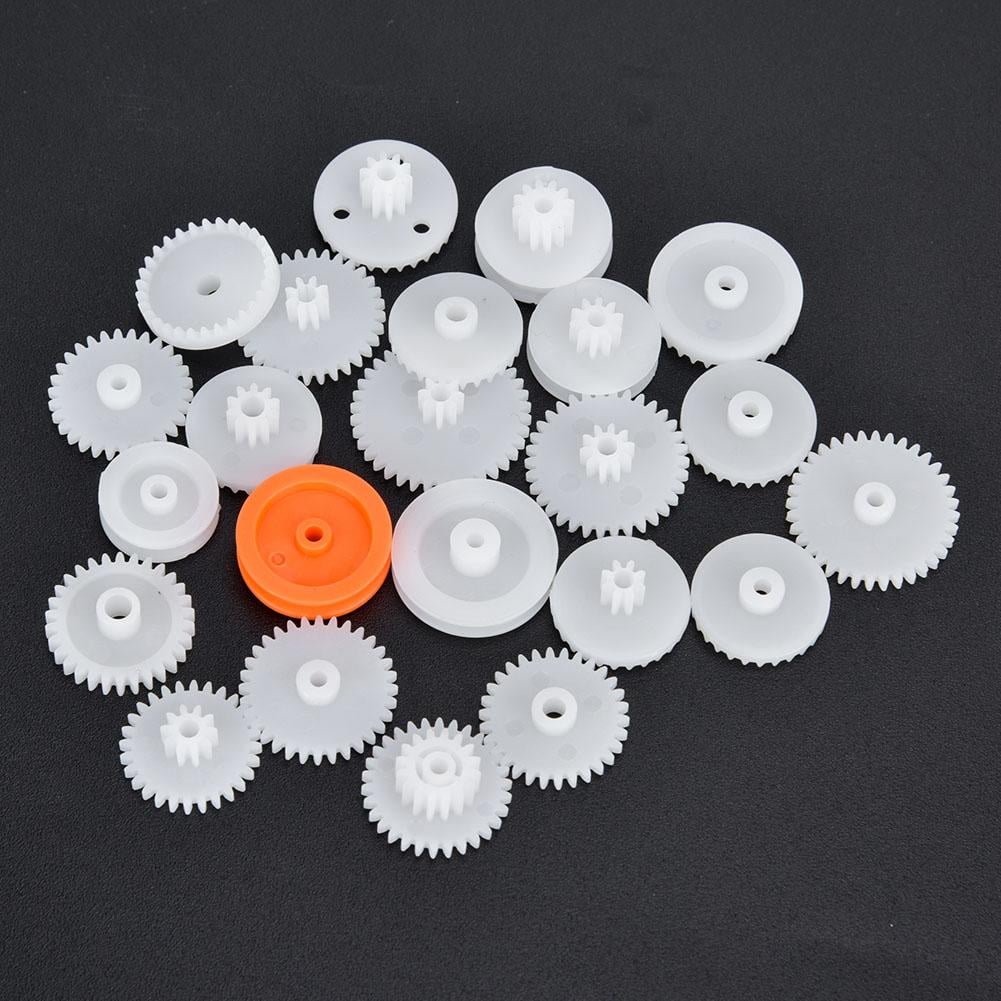 Artshu 75pcs Mixed White Plastic Gear Gearbox Rack Pulley Belt Worm Gear Single-and Double-Gear 8-56 Teeth DIY Tool for Robot Repair for Toy Car DIY Kit