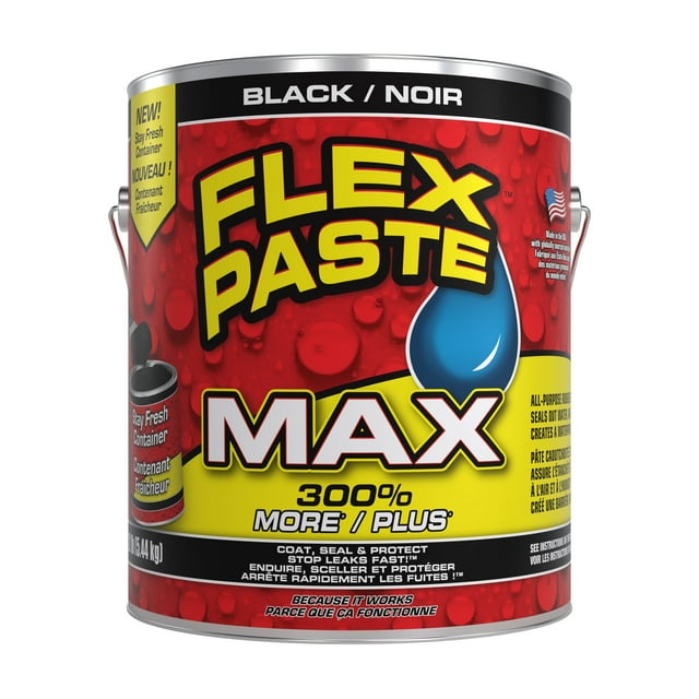 Flex Pâte MAX - Pâte Imperméable Caoutchoutée Tout Usage; Réparations Intérieures et Extérieures; Répand, Forme, Forme et Scelle les Interstices, Fissures, Trous, Toitures, Fondation, Cloison Sèche; à Peindre, Noir, 12 lb (2,72 kg)