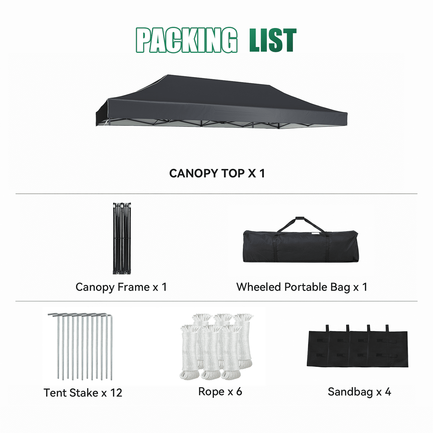 Dateyes 10x20FT Pop Up Canopy, Outdoor Canopy Tent with Carry Bag, Easy Setup Portable Instant Canopy with 4 Sandbags and 12 Stakes for Outdoor Events, Commercial, Beach, Backyard, Lawn, Dark Gray