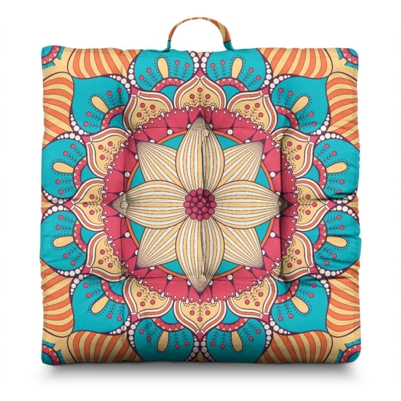 Abstract Tribal Mandala Pillow Oversized Yoga Cushion with Artistic Spiritual Motifs, Skin-Friendly Fabric for Long Sessions
