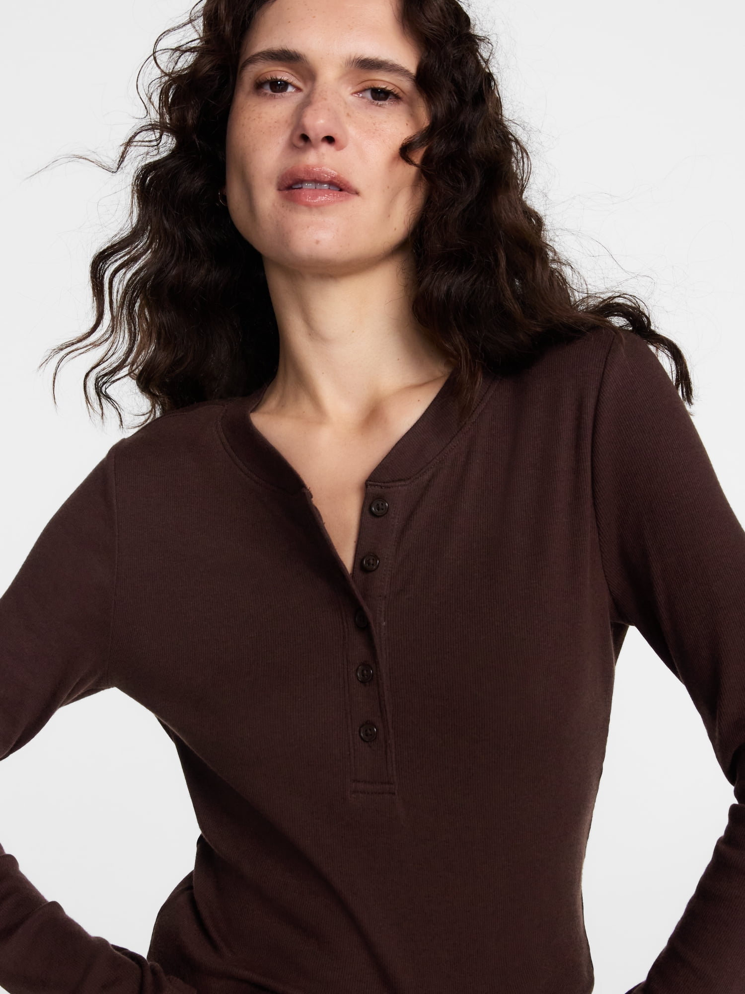 Scenario Women's and Women's Plus Rib Henley with Long Sleeves, Sizes XS-4X