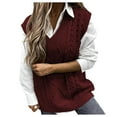 thumbnail image 4 of Women's Sweater Solid Cable Knitted Vest Loose Fit Vintage Sleeveless V Neck Fall Clothes Outfits, 4 of 8