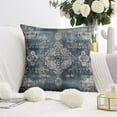 thumbnail image 4 of Boho Blue Carpet Pattern Linen Ethnic Design Throw Pillow Covers 18 X 18 Inch, Set Of 4, Linen Study Sofa Cushion Cover Indoor Living Room Home Decor, 4 of 6