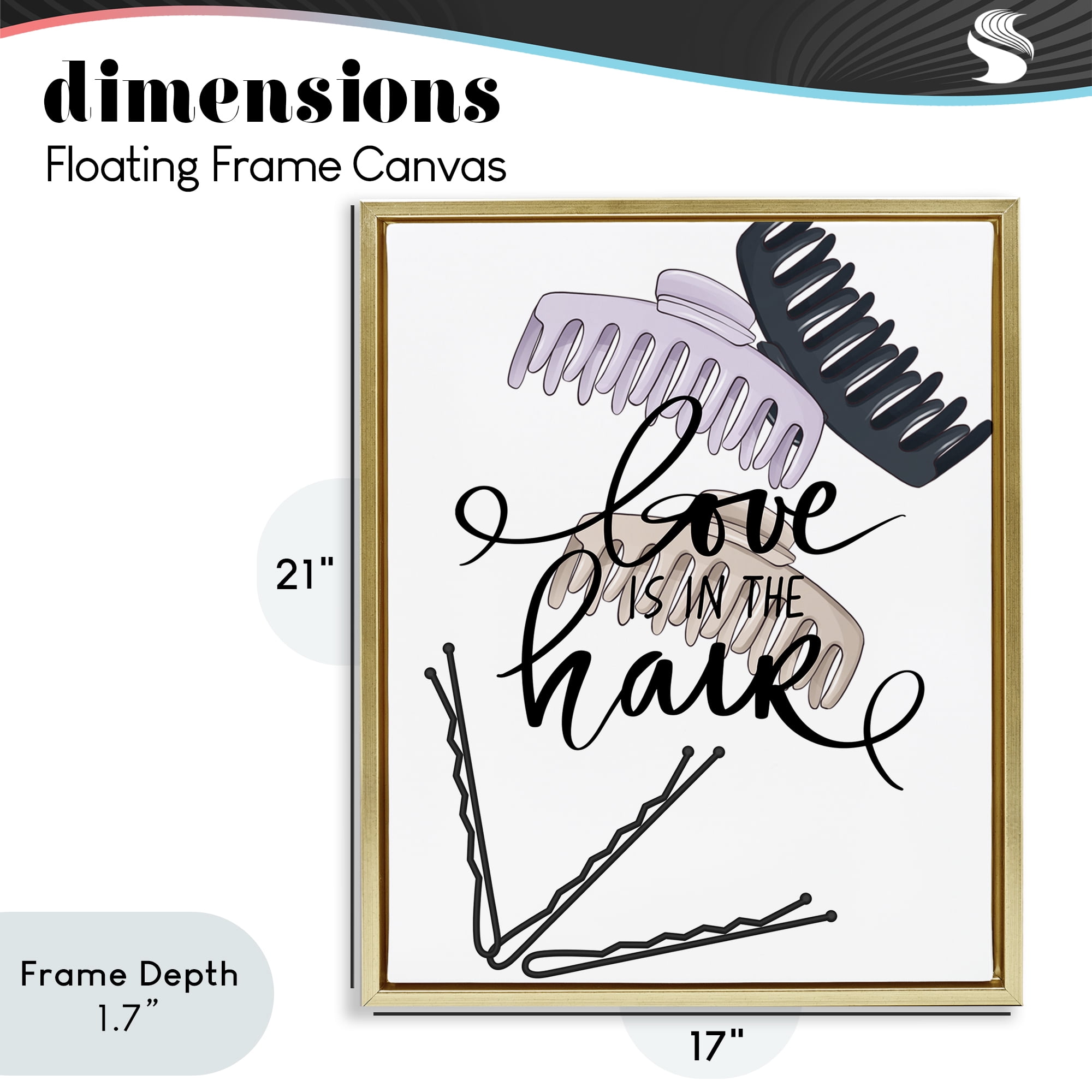 Stupell Industries Love Is In The Hair Gold Framed Floater Canvas Wall Art, design by Jesse Keith