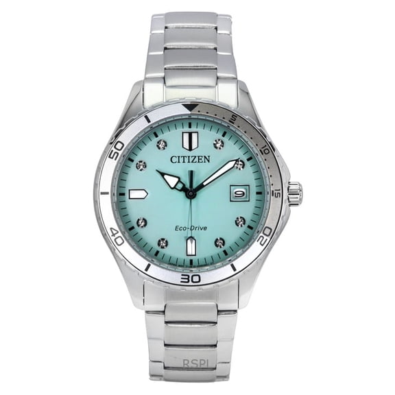 Citizen Marine Eco-Drive Crystal Accents Stainless Steel Green Dial FE6170-88L 100M Women's Watch