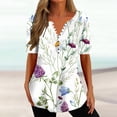 thumbnail image 2 of DPTALR Femmes Été V-neck Print Casual Ample Top Manches Courtes V-neck Buttons Tops, 2 of 5