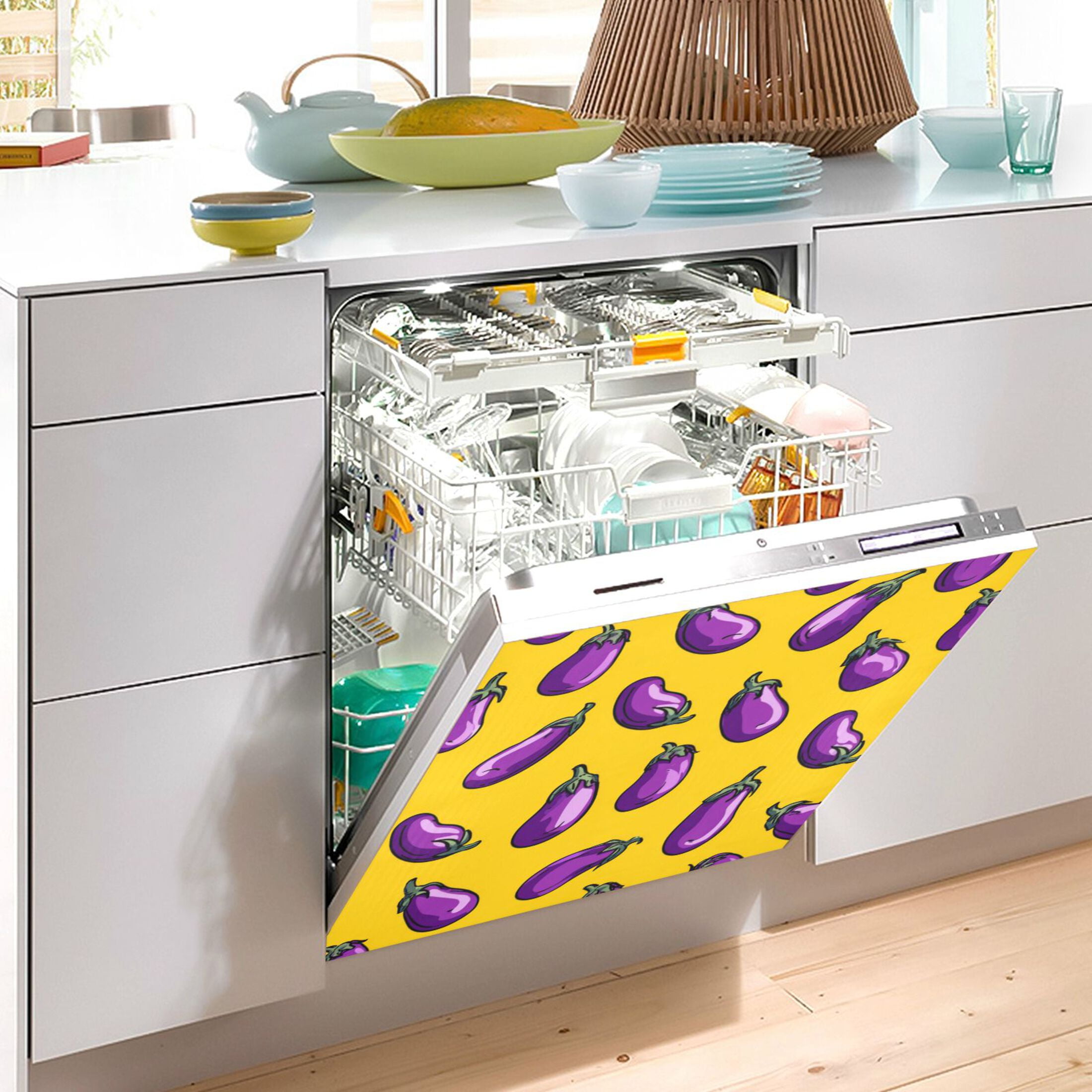 Dishwasher Magnetic Refrigerator Magnet Cover Sticker Home Decorative 23"x26" Eggplants Seamless Pattern