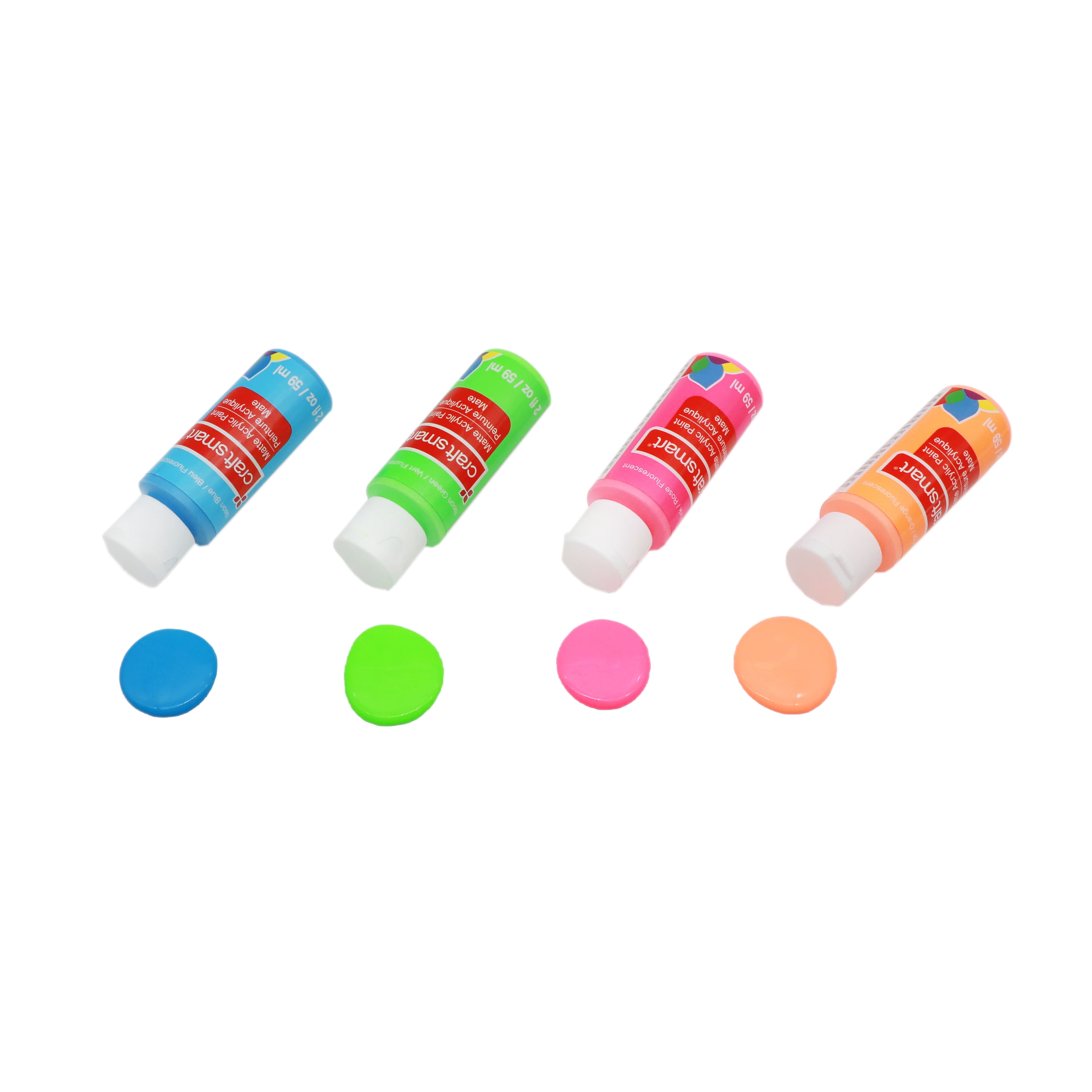 Craft Smart Neon Acrylic Paint, High-Visibility Fast-Drying Multi-Surface Formula, Assorted Neon, 2 fl. oz., 24 Packs (96 Total Bottles)