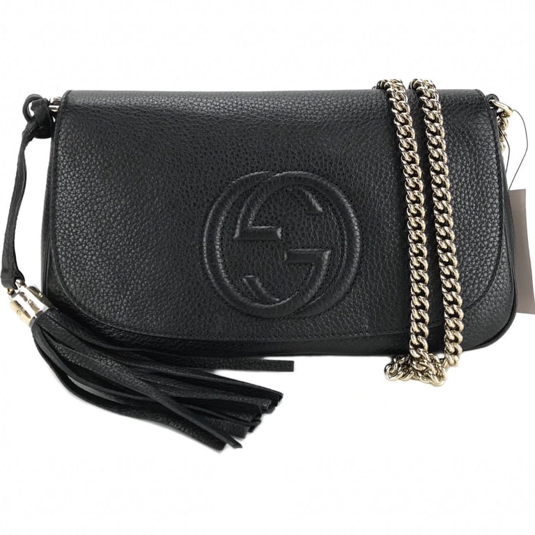 Gucci Soho Disco Black Crossbody Handbag with Tassel & Chain 