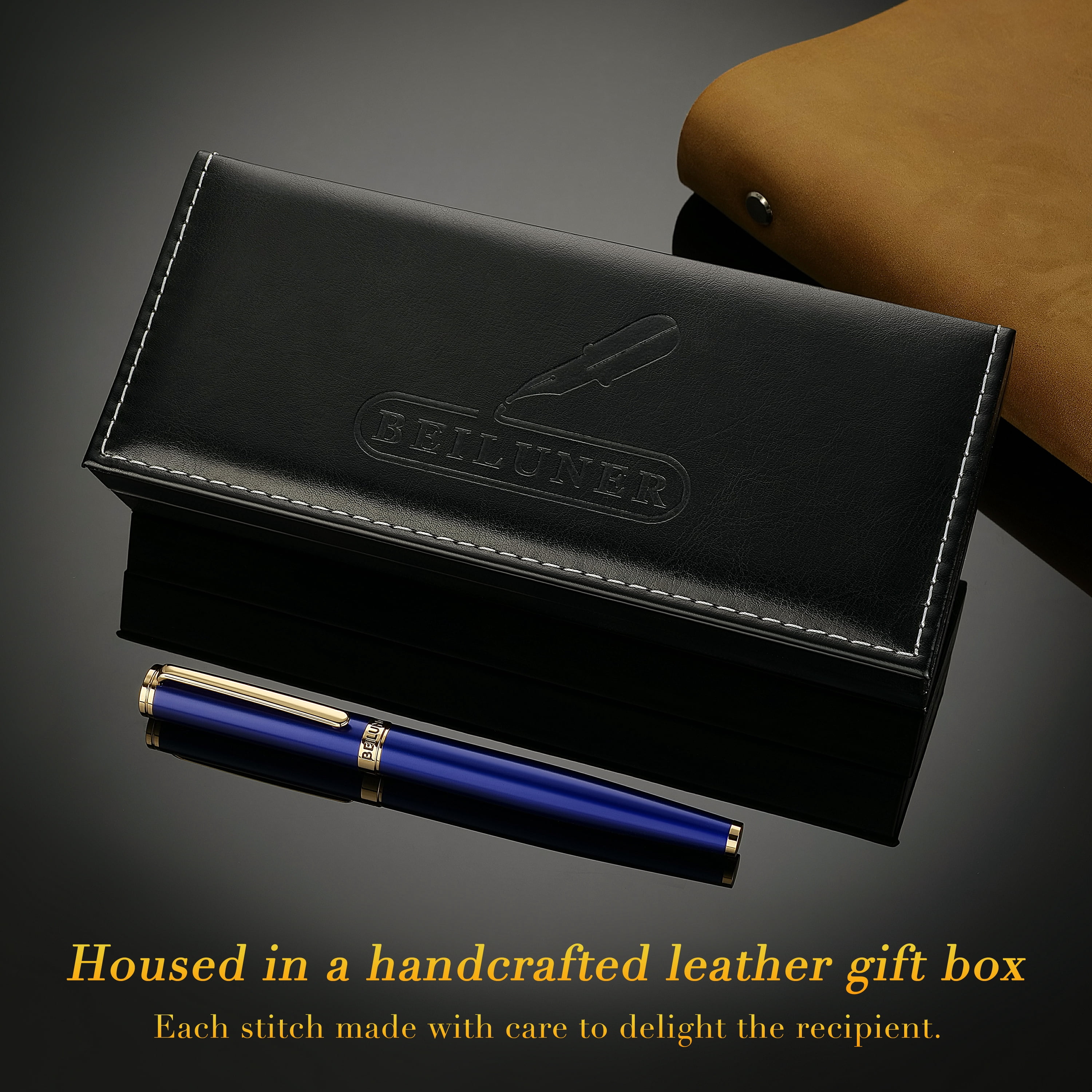 BEILUNER Blue Fountain Pen,Stunning Luxury Pen,24K Gilded Nib(Medium),Gorgeous 24K Gold Finish,German Schneider Ink Converter,Trustworthy Pen Gift for Men&Women-Elegant, Reliable,Nice Pen for Writing