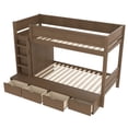 thumbnail image 6 of Bellemave Twin Over Twin Bunk Bed with 4 Storage Drawers and Wardrobe, Solid Wood Kids Bunk Beds Frame with Shelf, No Box Spring Needed (Brown), 6 of 9