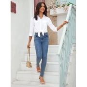 Siliteelon Womens Slub Cotton Button Down Blouses Business Work Office Shirts Long Sleeve Collared Wrinkle Free Tops