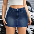 thumbnail image 2 of MIXUE Womens Skirts Solid Color Ladies Vintage Mini Denim Skirt Daily-Wear,Blue,L, 2 of 7