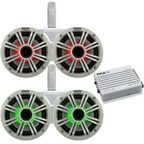4 x Kicker 6.5" OEM Replacement 195W Coaxial 2-Way MultiColor LED Speakers (White Grilles) with Weather-Proof White Twin Tower Enclosures, Pyle 400W Bluetooth 4-Channel Amplifier