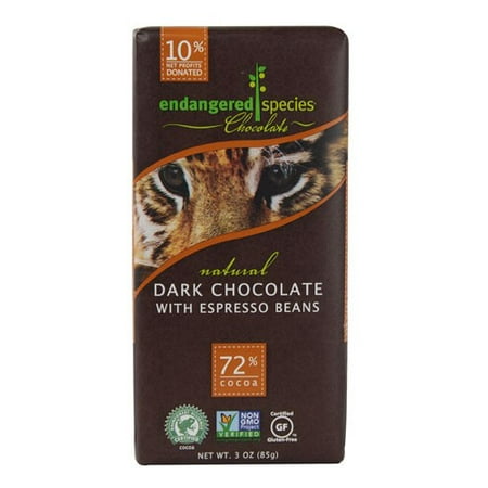 (4 pack) (4 Pack) Endangered Species Chocolate Bar, Dark Chocolate Espresso Beans, 3 Oz