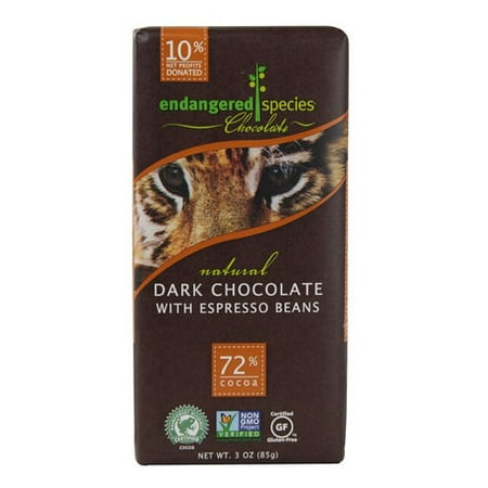 (2 Pack) Endangered Species Chocolate Bar, Dark Chocolate Espresso Beans, 3