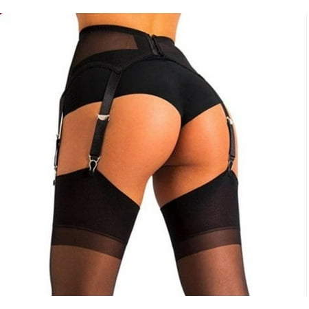 Women Vintage High Waist Garter Belt Mesh Suspender Belt 6 Straps