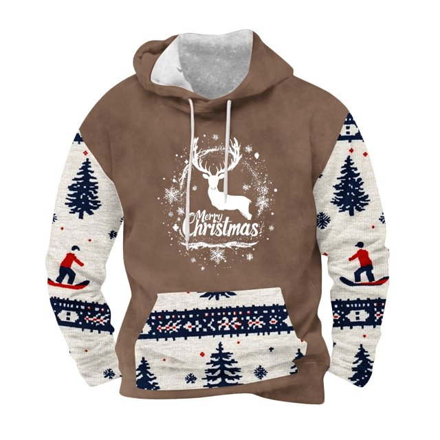 Sudadera con capucha para hombre, informal, con cordón, estampado navideño, deportiva, blusa de poliéster