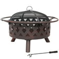 thumbnail image 3 of Sunnydaze 30" Round Wood-Burning Bronze Finish Crossweave Fire Pit with Spark Screen, 3 of 23