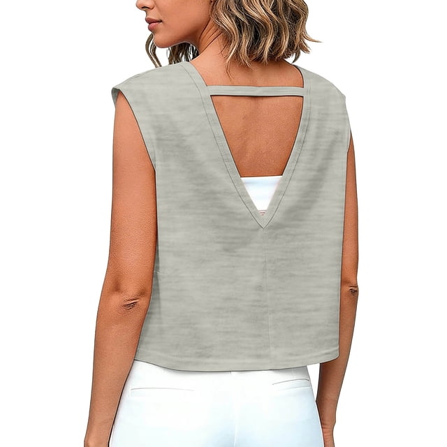 BLVB Womens Open Back Workout Tops Crop Gym Shirts Loose Fit Cap Sleeve Athletic Tee for Running Yoga
