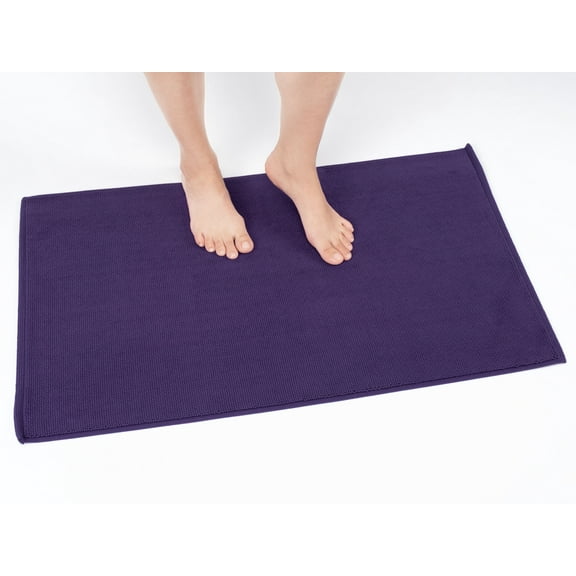 Cotton Paradise 100% Cotton 17x24 inch Non Slip Bath Mats for Bathroom, Soft Absorbent Quick Dry Machine Washable Floor Bath Mat, Purple
