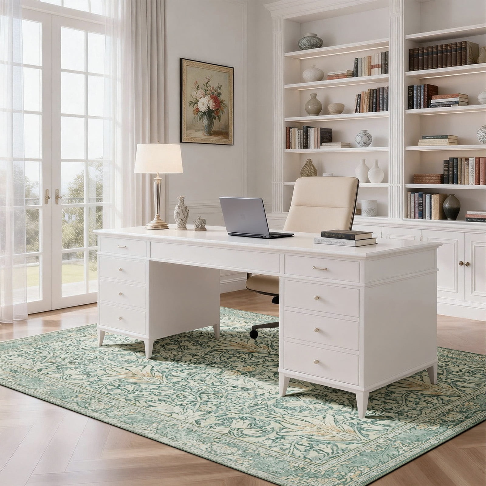 8x10 Area Rugs for Living Room, Washable Area Rugs with Non-Slip Backing, Boho Floral Vintage Carpets Low Pile for Dining Room, Bedroom, Home Office, Indoor, Nursery, Apartment.