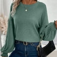 thumbnail image 6 of Zedker Elegant Lace Sleeve Round Neck Casual Long Sleeve Shirts for Women Fashion Loose Pit-Striped Versatile Tops for Fall and Winter,Mint Green,XXL, 6 of 6