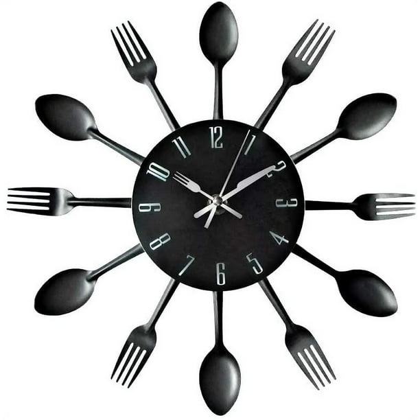 Stainless Steel Kitchen Utensil Clock Wall Clock for Kitchen Cutlery