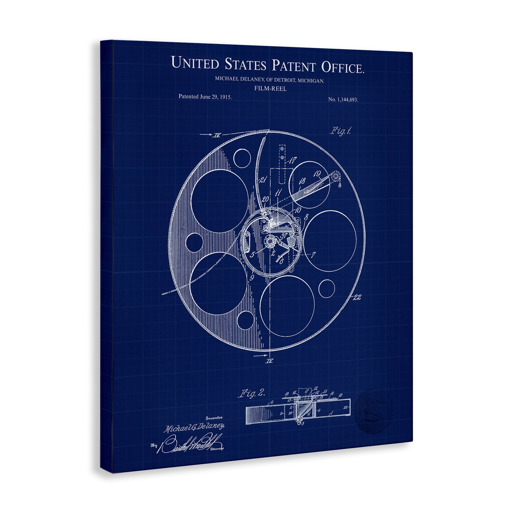 Stupell Industries Film Reel Blueprint Typography Painting Gallery Wrapped Canvas Art Print Wall Art, 16 x 20