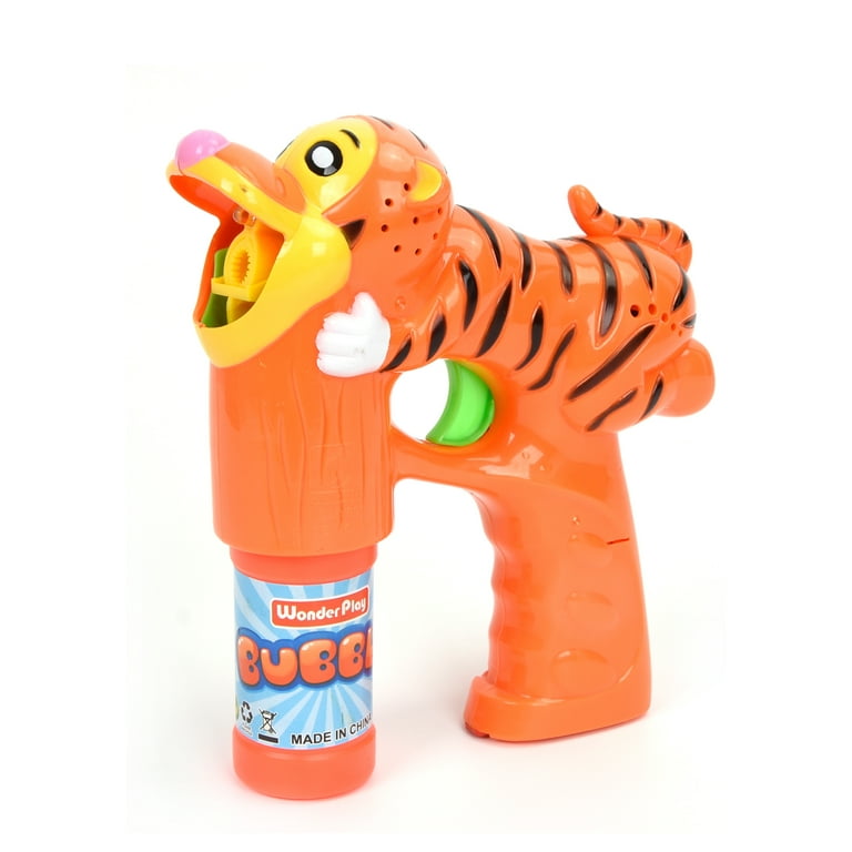 WonderPlay Wonder Bubble Kids Tiger Bubble Gun With Lights & Sounds 2  Refill Bottles - Orange 