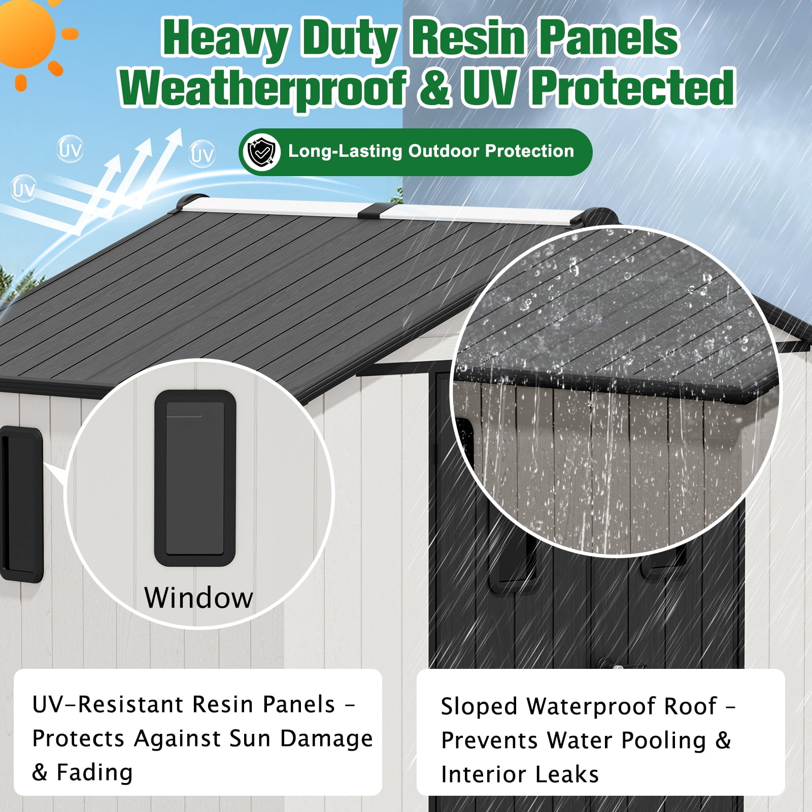 EAGLE PEAK 8x6 Resin Outdoor Storage Shed, Garden Shed with Floor & Lockable Doors, Tool & Equipment Storage, White/Gray