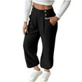thumbnail image 3 of QATAINLAV Womens Elastic High Waisted Work Casual Pants Solid Color Baggy Sreaight Leg Lounge Trousers Loose Fit Plus Size Hiking Joggers Pants with Pockets Black L My Orders Placed By Me, 3 of 9
