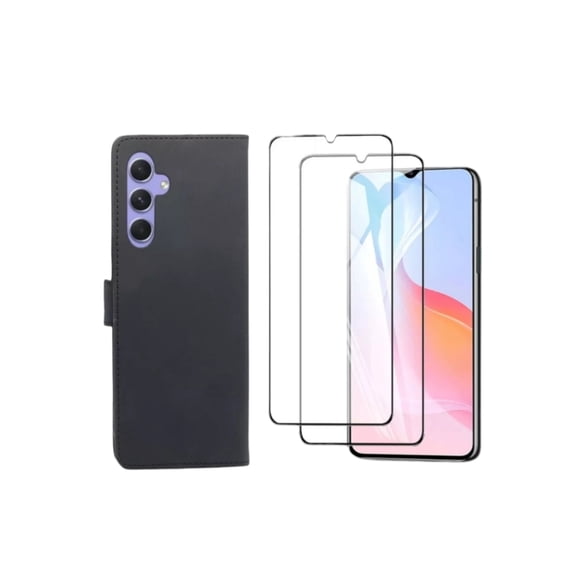 Funda Cartera Suave Cely Vesmir Para Samsung A14 Negro Con 2 Micas De Cristal