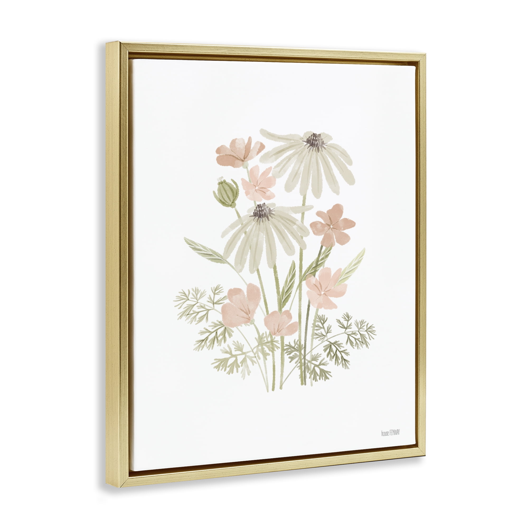 Stupell Industries Subtle Wild Blooms Plants & Flowers Painting Gold Floater Framed Canvas Art Print Wall Art, 25 x 31