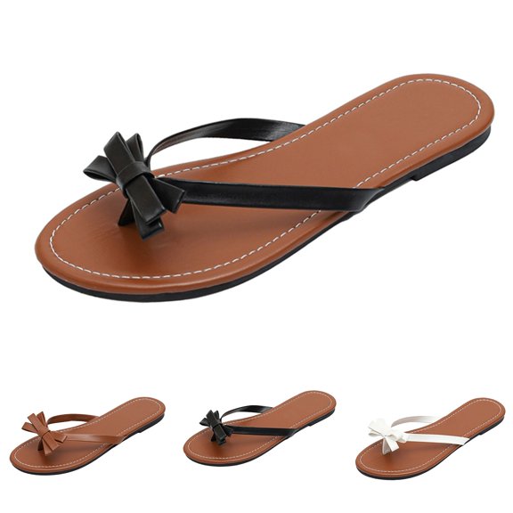 Women's Bow Summer Sandals Strappy Wedding Flats Flip Flops Dressy Vacation Slippers Women's Open Toe Summer Beach Flat Thong Sandal