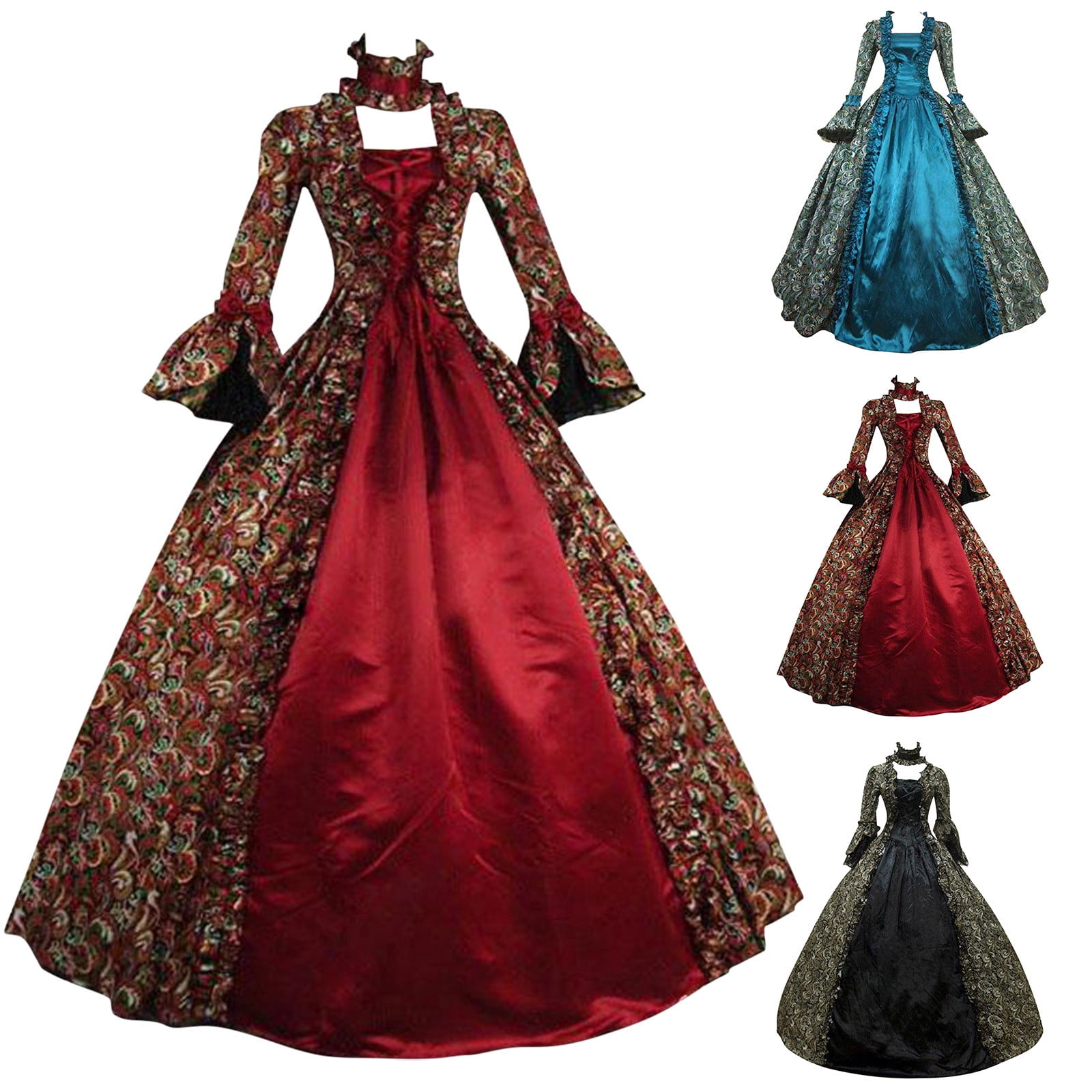 18th Century Women's Rococo Ball Gown Vintage Printing Costumes Long Gothic Victorian Dress Masquerade Theme Dresses