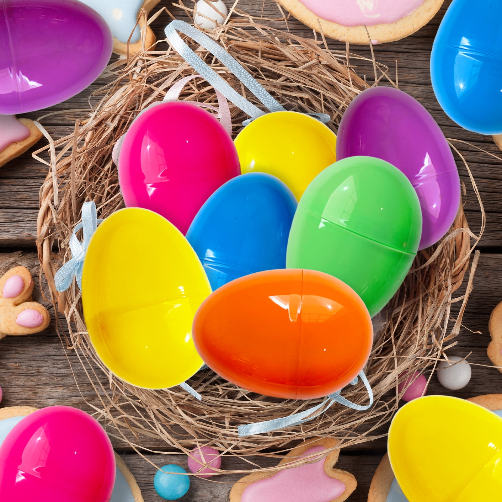 100 pcs Easter Eggs, 2.25" Empty Easter Eggs Fillable, Colorful Plastic Eggs Bulks for Easter Hunt, Party Favor, Basket Stuffers Filler, Classroom Prize Supplies