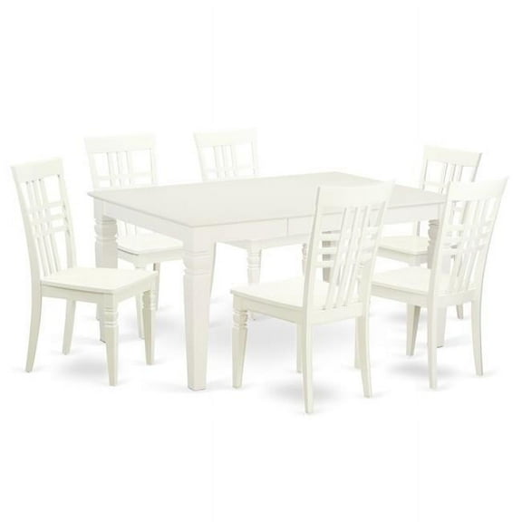 Dining Set - Rectangular Weston Kitchen Table & Six Wood Chairs, Linen White - 7 Piece