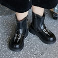 thumbnail image 2 of LYHaoo Girls' Leather Boots Winter Fashion Big Sized Children's With British Style Retro Short Boots Short Boots Short Ankle Boots Baby Girls' Casual Western Denim Boots Sizes 9.5 Black(Little Kid), 2 of 6