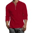 thumbnail image 3 of Hearthz 3/4 Sleeve Baseball T Shirts for Men Henley V Neck Button Down Mens T Shirts Big and Tall Plain Cotton T Shirts for Men Wine S, 3 of 9