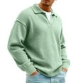 thumbnail image 2 of Dresfit Mens Quarter Zip Sweatshirt Lapel Waffle Pullover 2026 Winter Color Block Long Sleeve Sweater with Pockets Lightweight Big and Tall Half Zip Tops Light Green S, 2 of 6