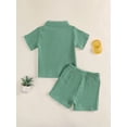 thumbnail image 6 of BemeyourBBs Toddler Baby Boy Summer Clothes 2 Pieces Cotton Linen Outfit Solid Color Mock Neck Short Sleeve Button Down Shirt and Shorts Set, 6 of 9
