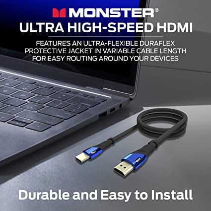Monster 8K HDMI Cable Ultra High-Speed 2.1 Cable - 48Gbps with eARC, 8K at 60Hz for Superior Video and Sound Quality – HDMI Cables for PS5, Apple TV, Smart TV,