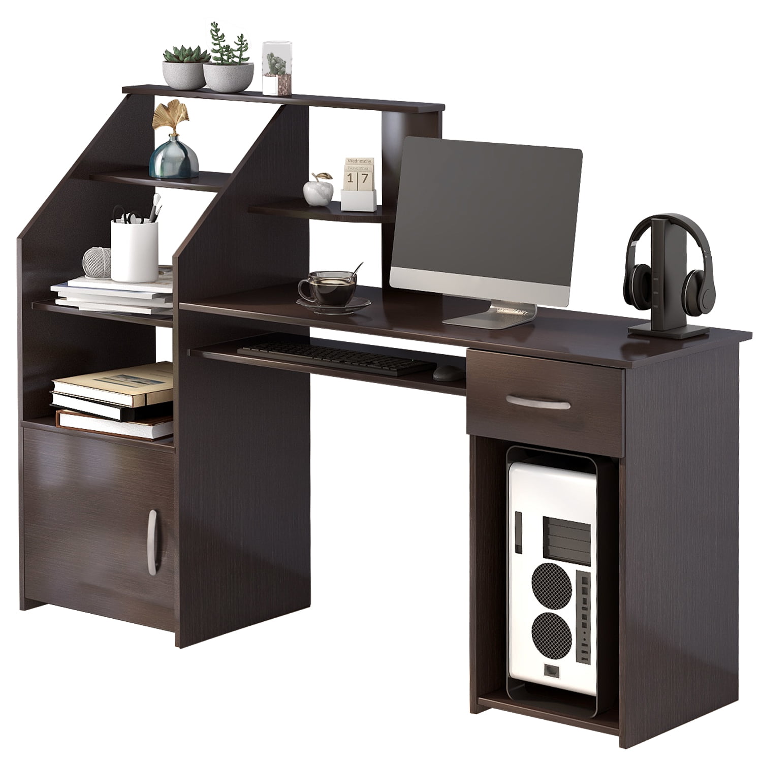 Home Office Desks Black Computer Workstation 65" Laptop PC Table with Drawers 