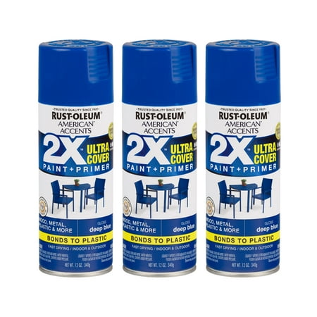 (3 Pack) Rust-Oleum American Accents Ultra Cover 2X Gloss Deep Blue Spray Paint and Primer in 1, 12