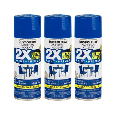 Gloss Clear Spray Paint - (3 Pack) Rust-Oleum American Accents Ultra Cover 2X Gloss Deep Blue Spray Paint and Primer in 1, 12 oz