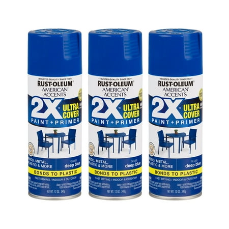 (3 Pack) Rust-Oleum American Accents Ultra Cover 2X Gloss Deep Blue Spray Paint and Primer in 1, 12