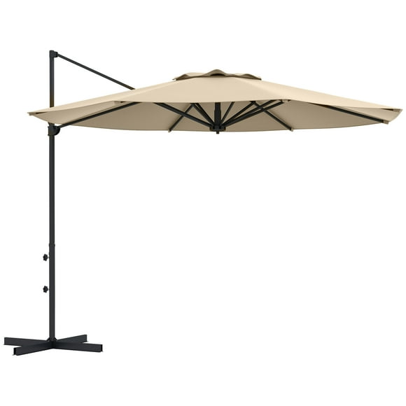 Outsunny 10FT Cantilever Patio Umbrella Offset Umbrella w/ Crank&Tilt Khaki